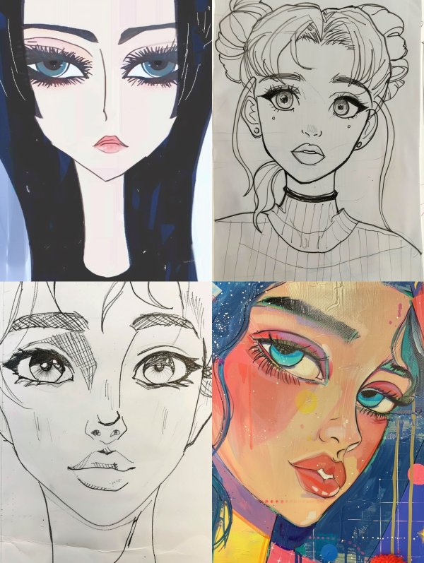 Diverse Stylized Female Portrait Sketches