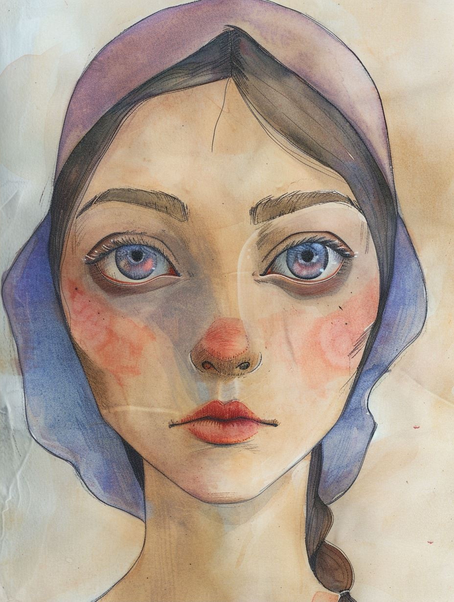 Ethereal Gaze: Watercolor Portrait Studies - Image 2