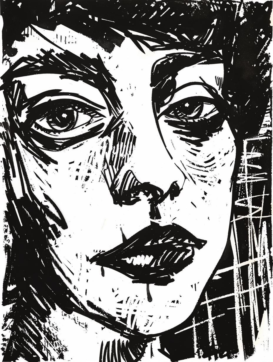 Stark Monochrome Expressionist Portrait - Image 2