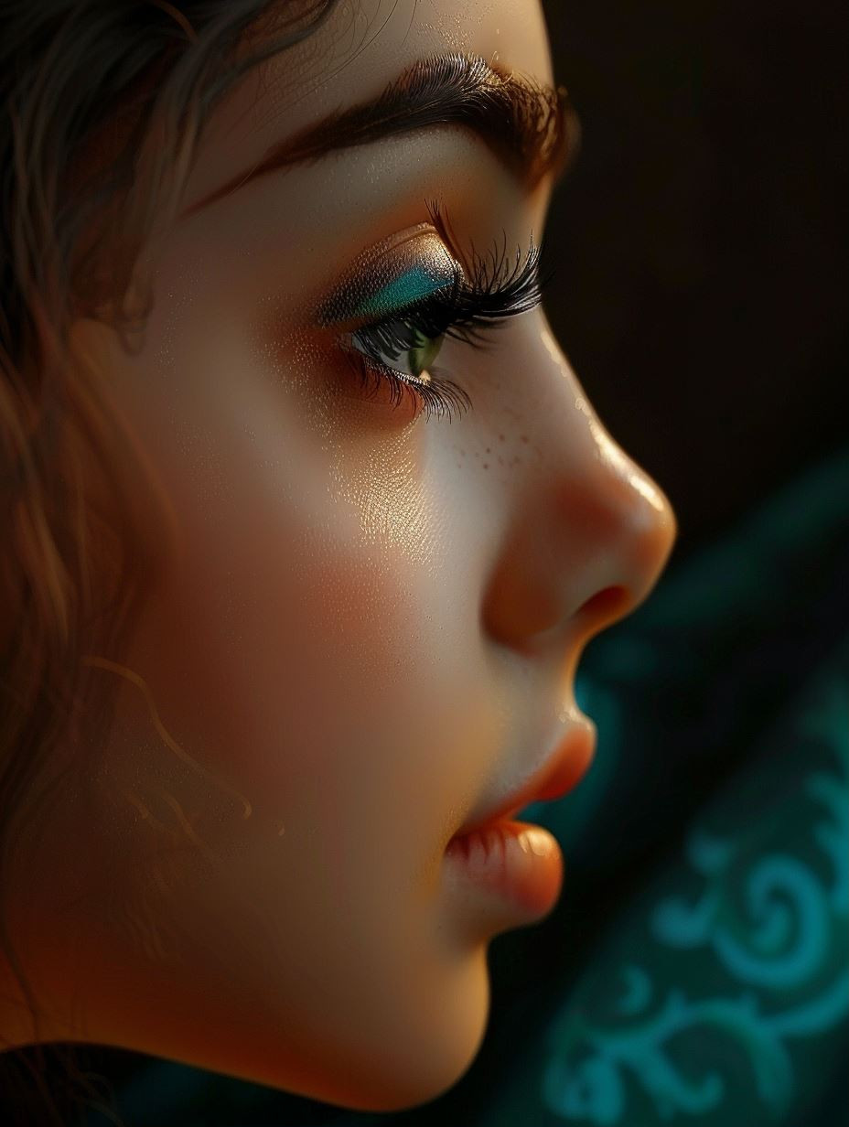 Ethereal Gaze in Teal Light - Image 1