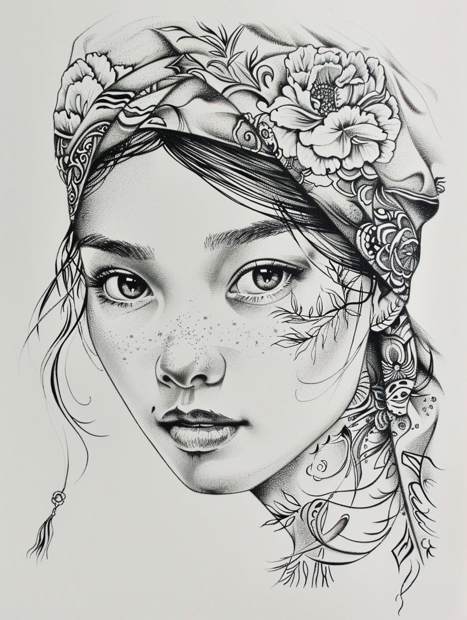Ethereal Floral Ink Portrait - Image 3