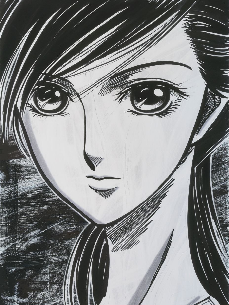 Classic Monochrome Manga Portrait - Image 1