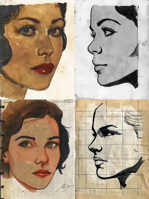 Vintage Sketchbook Portrait Studies