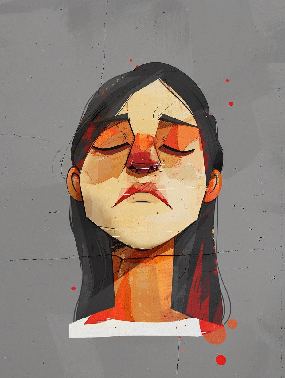 Melancholy Gaze in Crimson Accents - Image 4