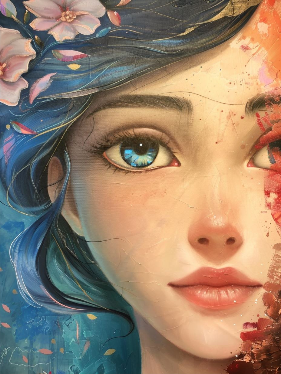 Serene Gaze in Crimson Silk - Image 2