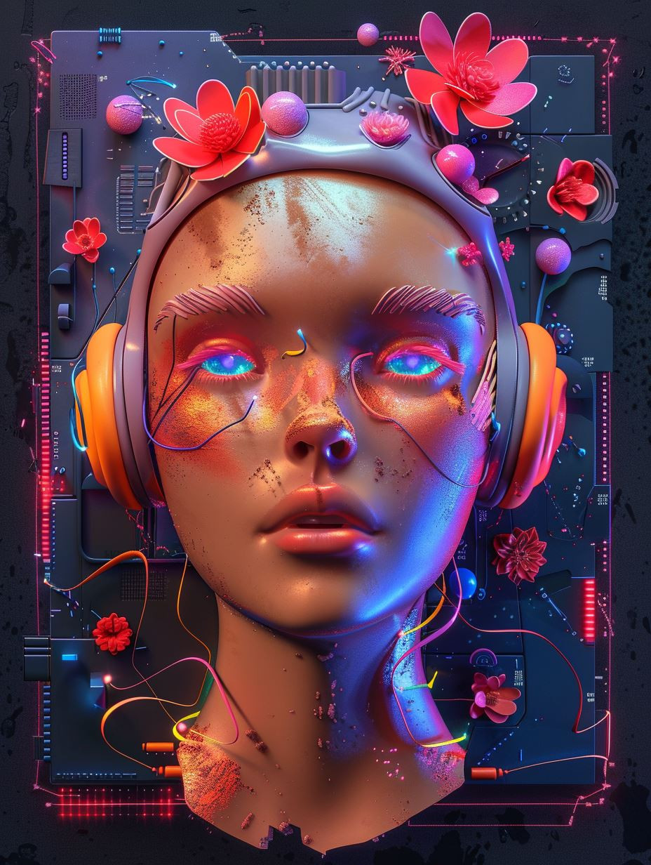 Neon Cybernetic Portrait Fusion - Image 2