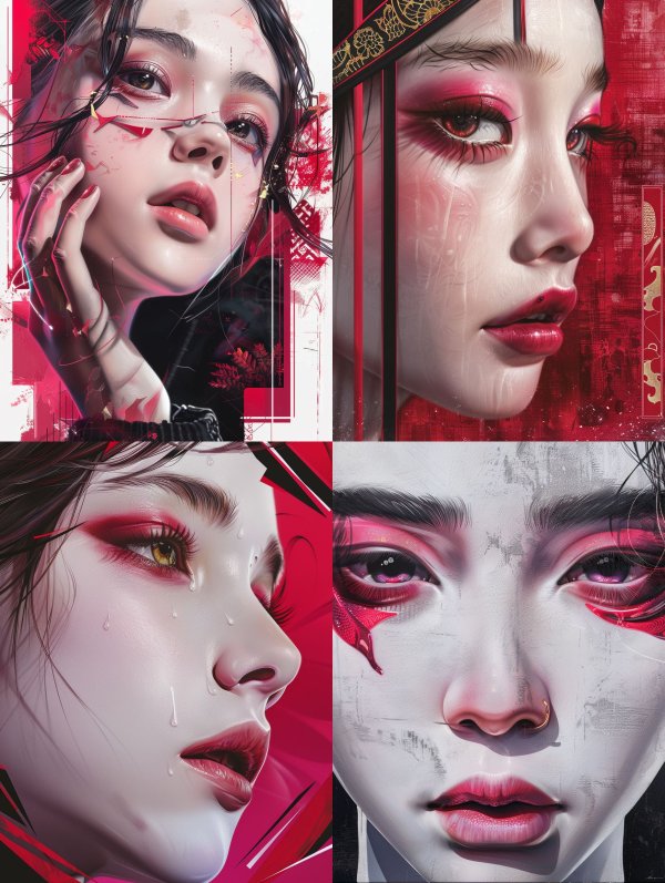 Crimson Ethereal Cyberpunk Portraits