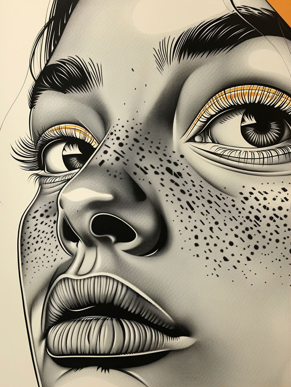 Stippled Portrait with Golden Accents - Image 1