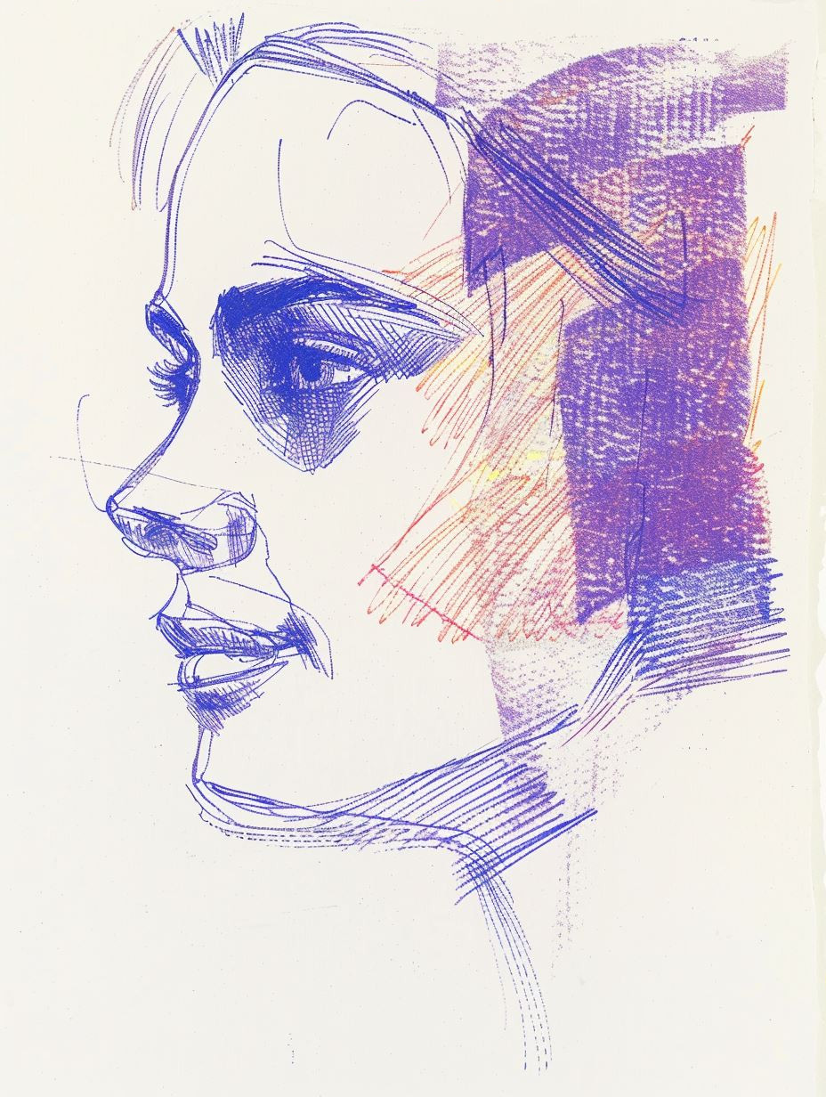 Vibrant Purple Portrait Sketches - Image 3