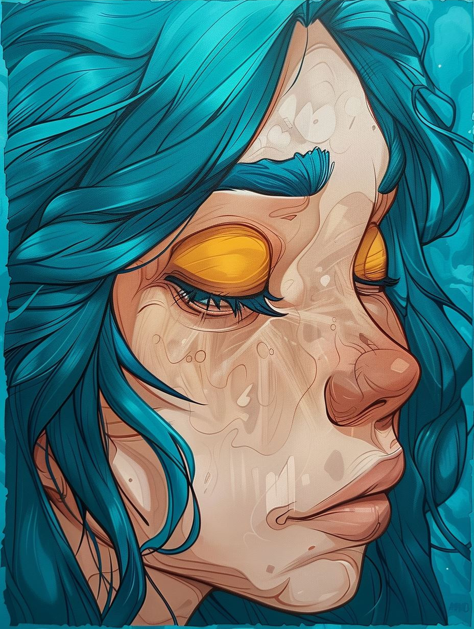 Azure Tresses on Aged Parchment - Image 3