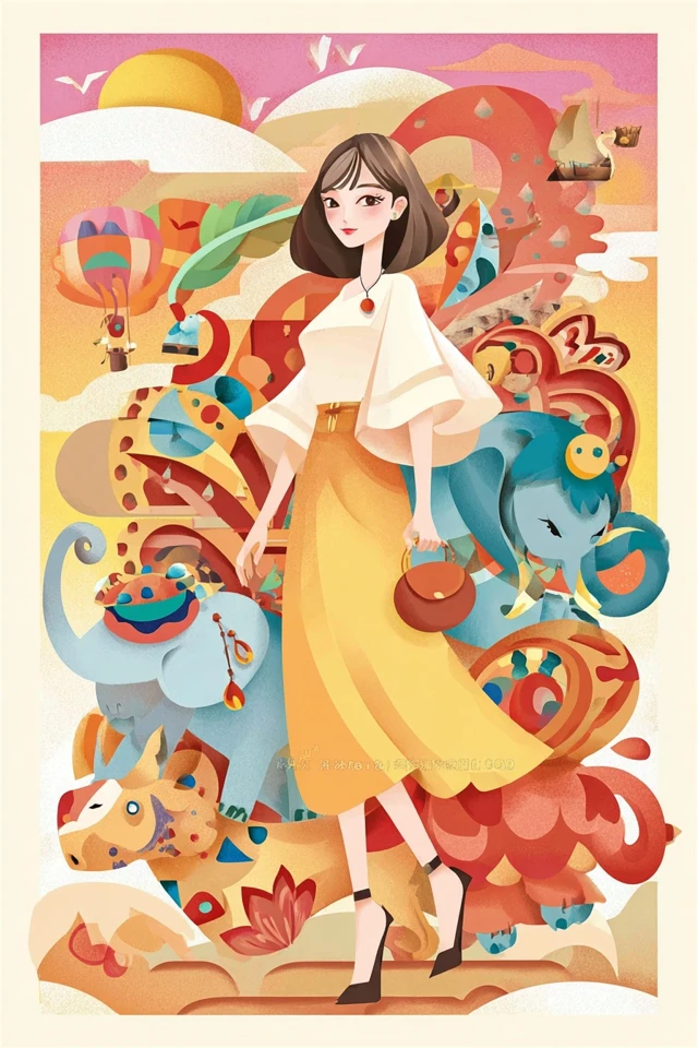 Whimsical Asian-Inspired Art Collection - Image 1