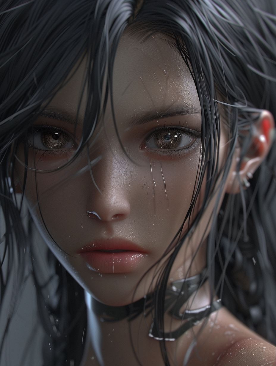 Melancholy Raindrops on Porcelain Skin - Image 1