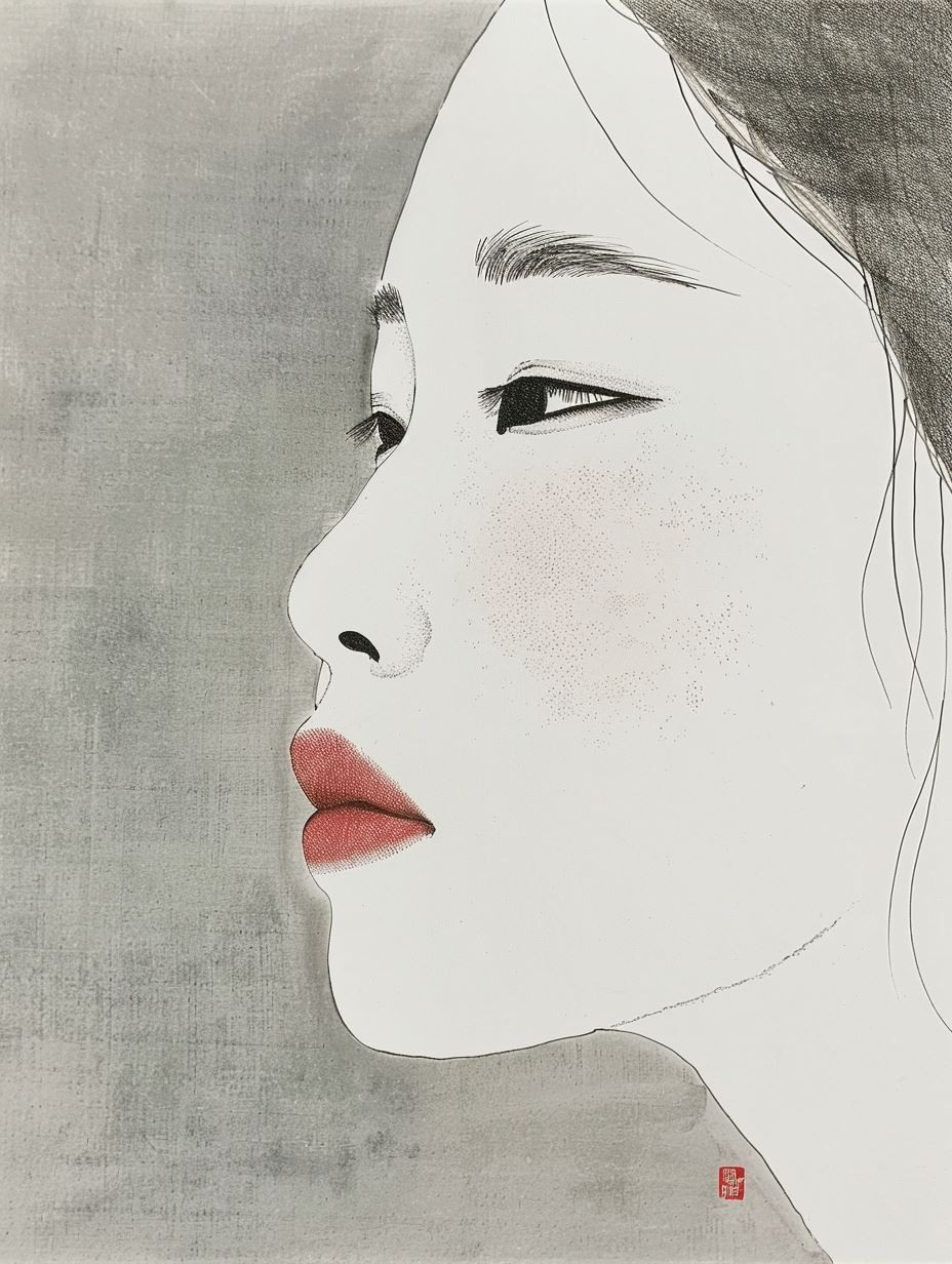 Minimalist Ink Portrait of Serenity - Image 1