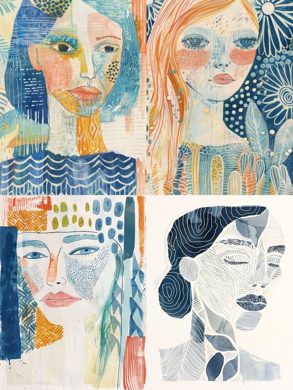 Abstract Fragmented Portrait in Blue
