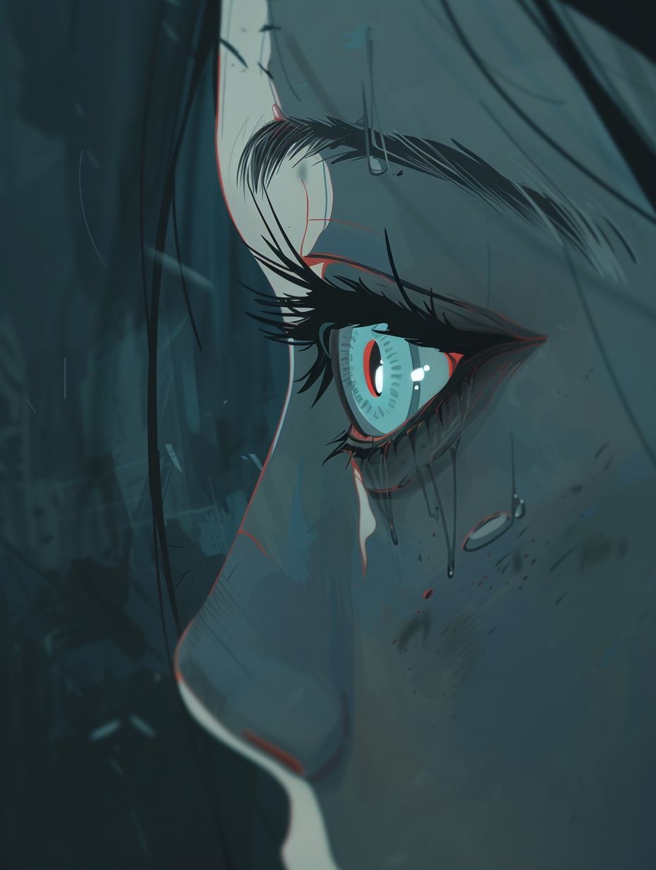 Melancholy Gaze in Teal Hues - Image 2