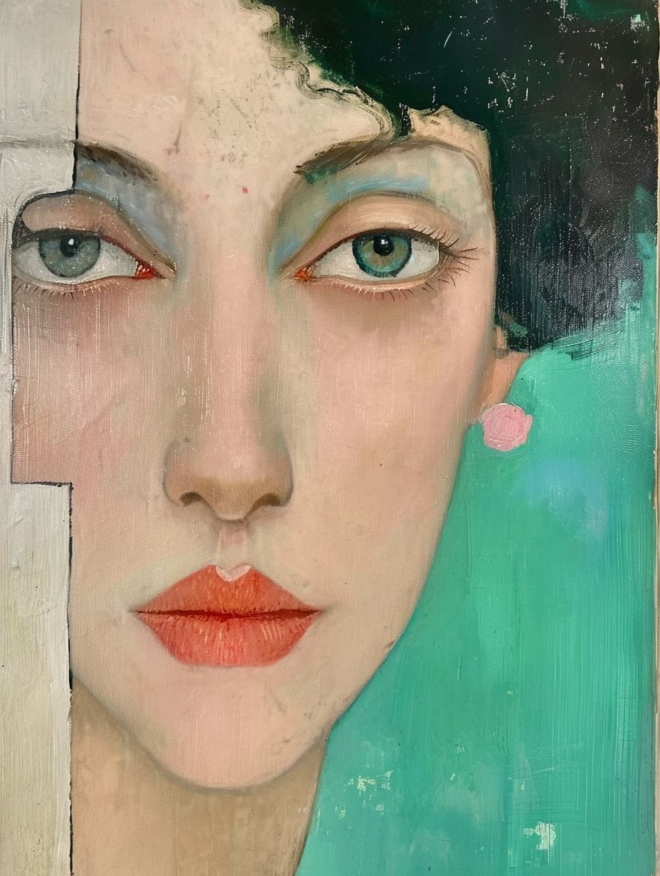 Vintage Surrealist Female Portrait Quadtych - Image 3