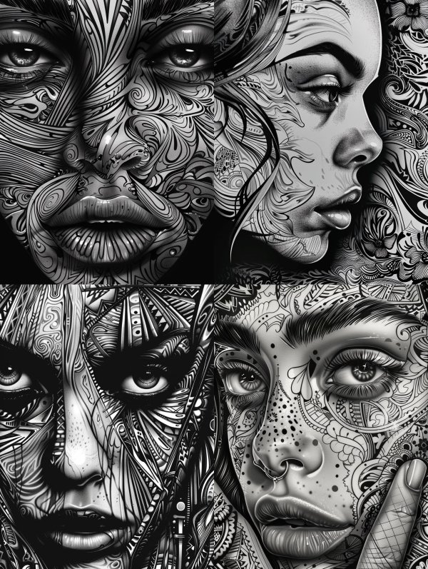 Intricate Monochrome Surrealist Portraits