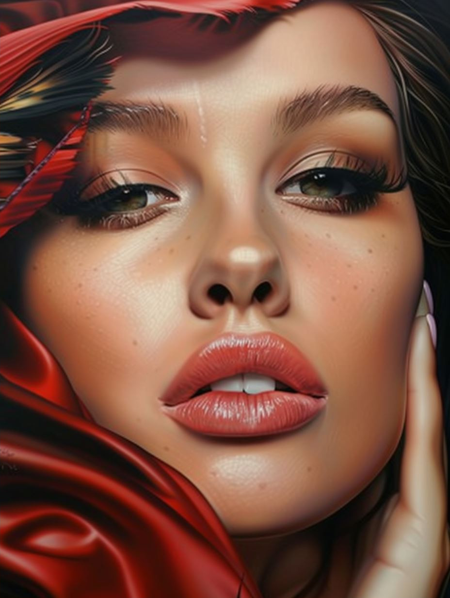Crimson Elegance Hyper-Realistic Portrait - Image 2