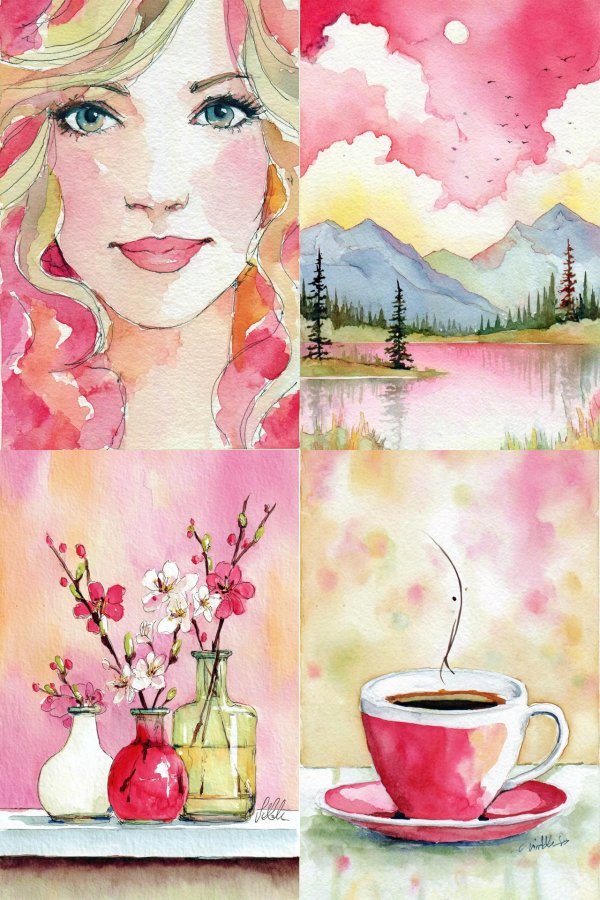 Blossoms and Brews Watercolor Collage