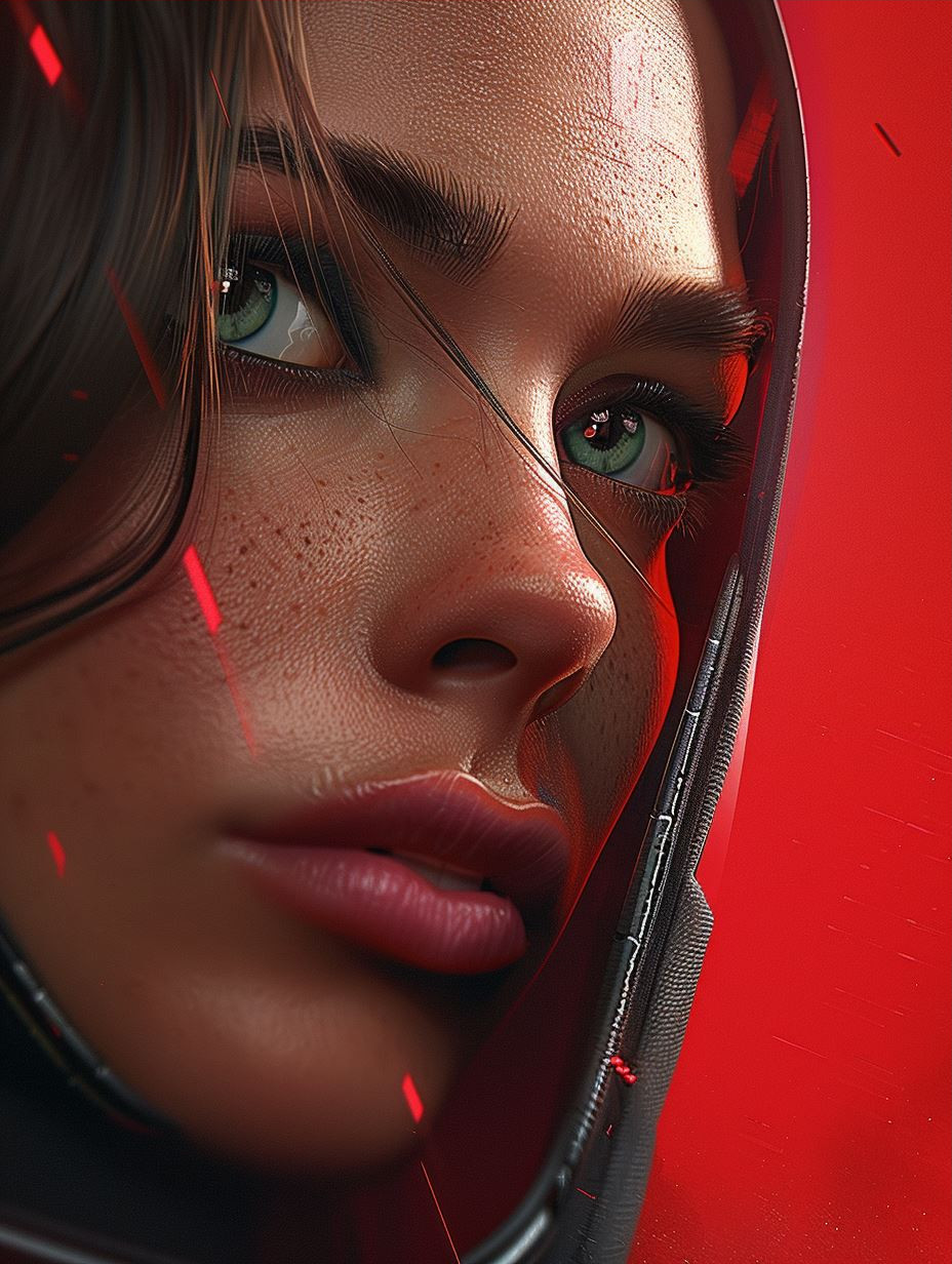 Crimson Glow Cybernetic Portrait - Image 3