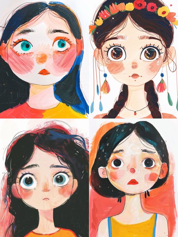 Whimsical Gazes: Four Stylized Portraits