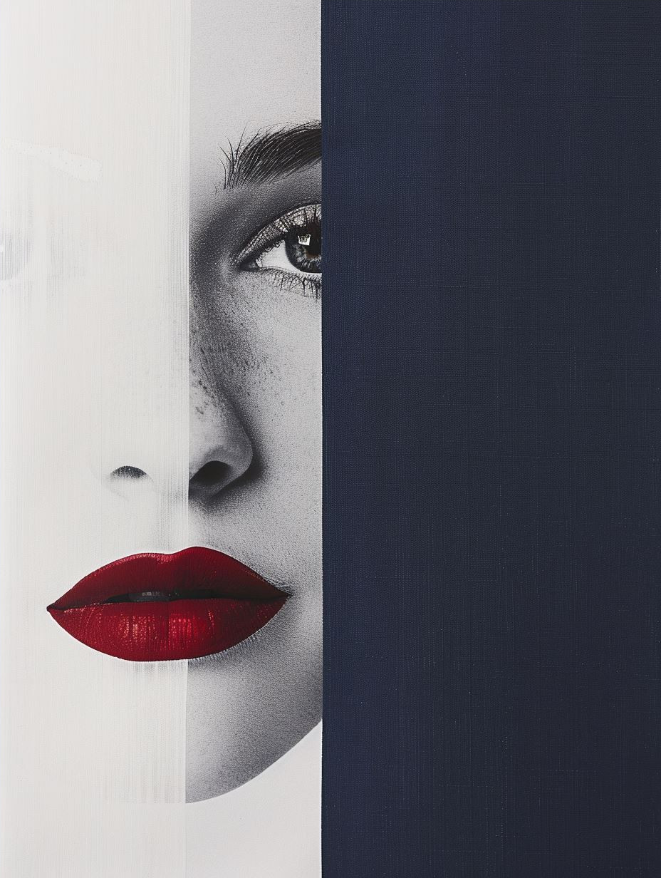 Fragmented Beauty in Monochrome and Red - Image 4