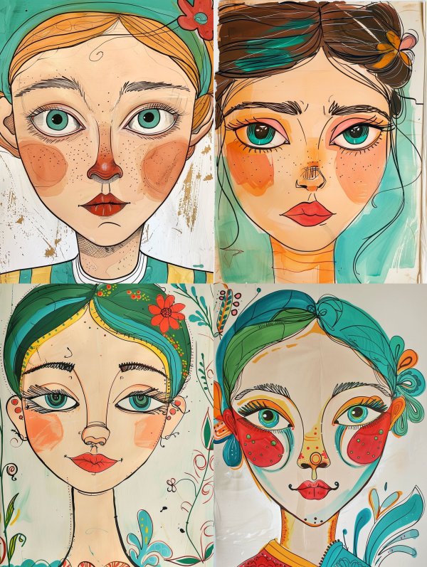 Whimsical Gazes: A Quartet of Stylized Portraits