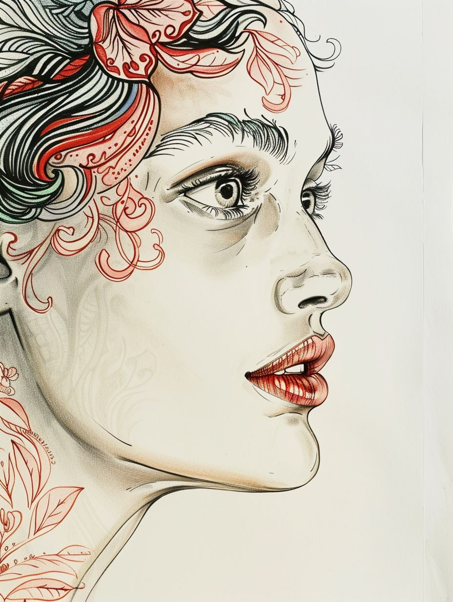 Floral Ink Portrait Study - Image 1