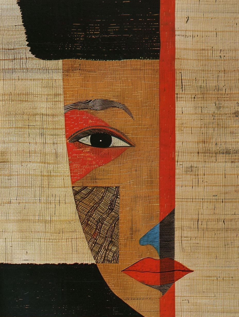 Fragmented Faces in Crimson and Gold - Image 1
