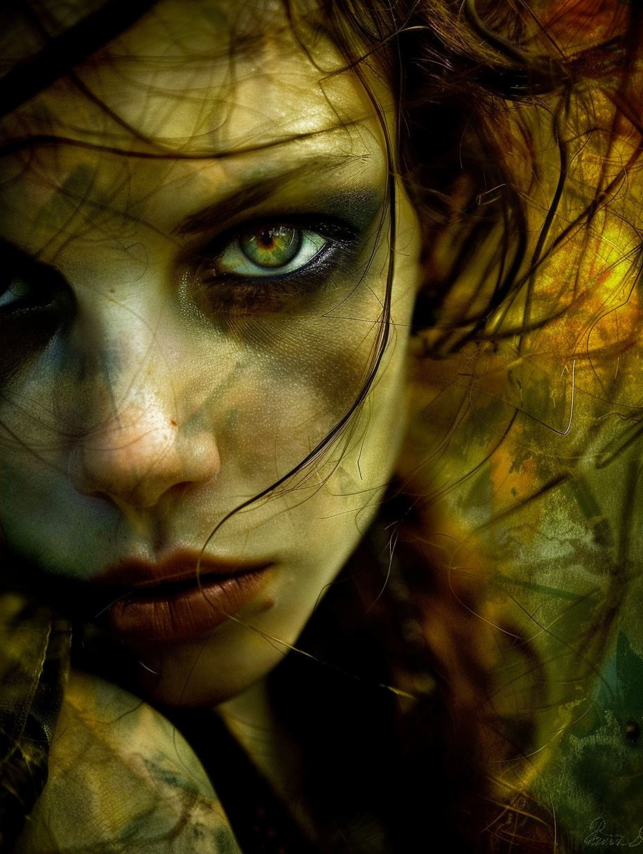 Fractured Gaze Through Golden Glass - Image 2