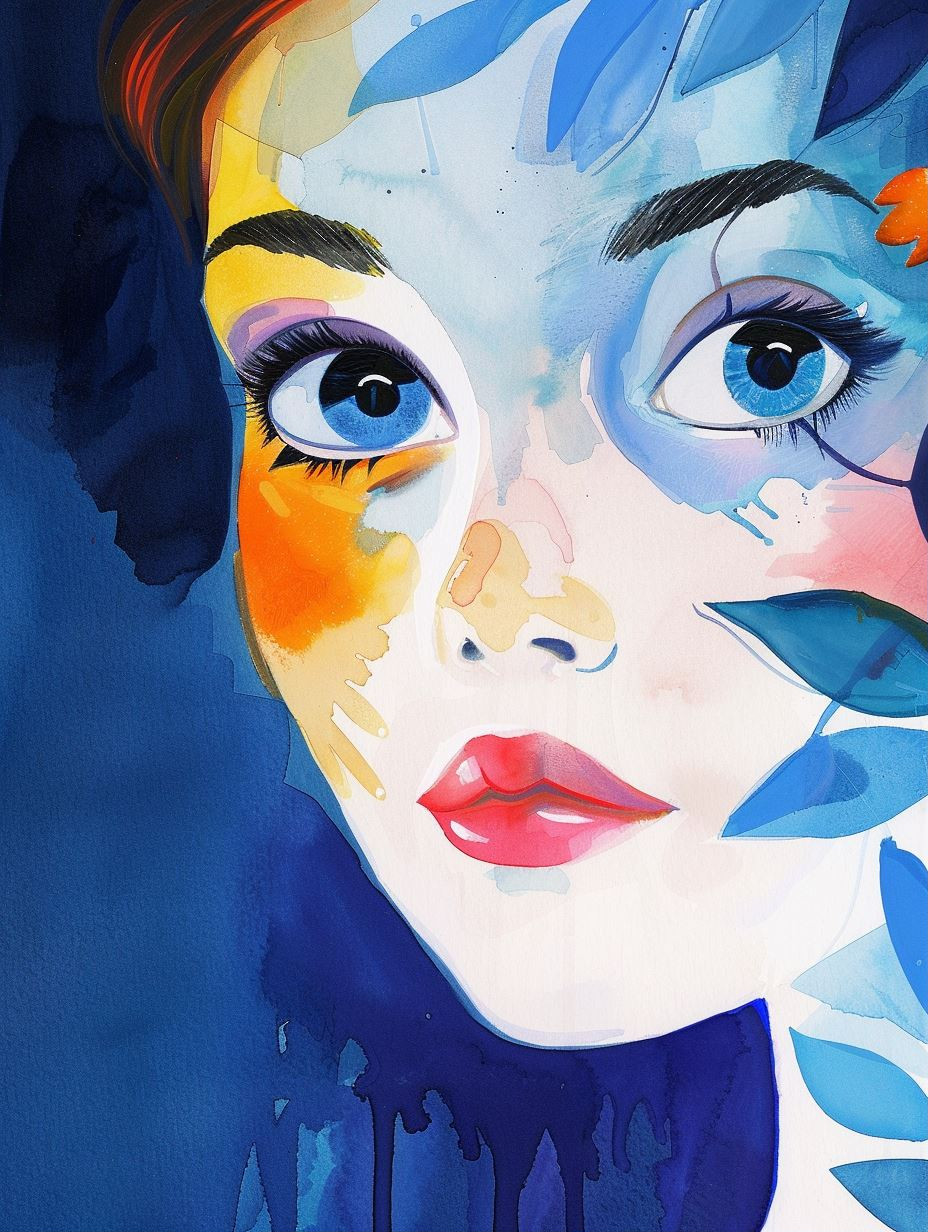 Ethereal Blue Watercolor Portraits - Image 1