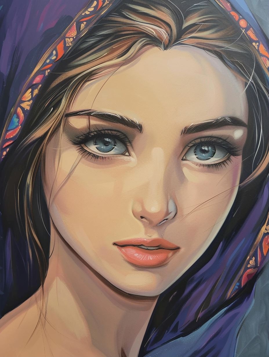 Ethereal Gaze in Purple Silk - Image 1