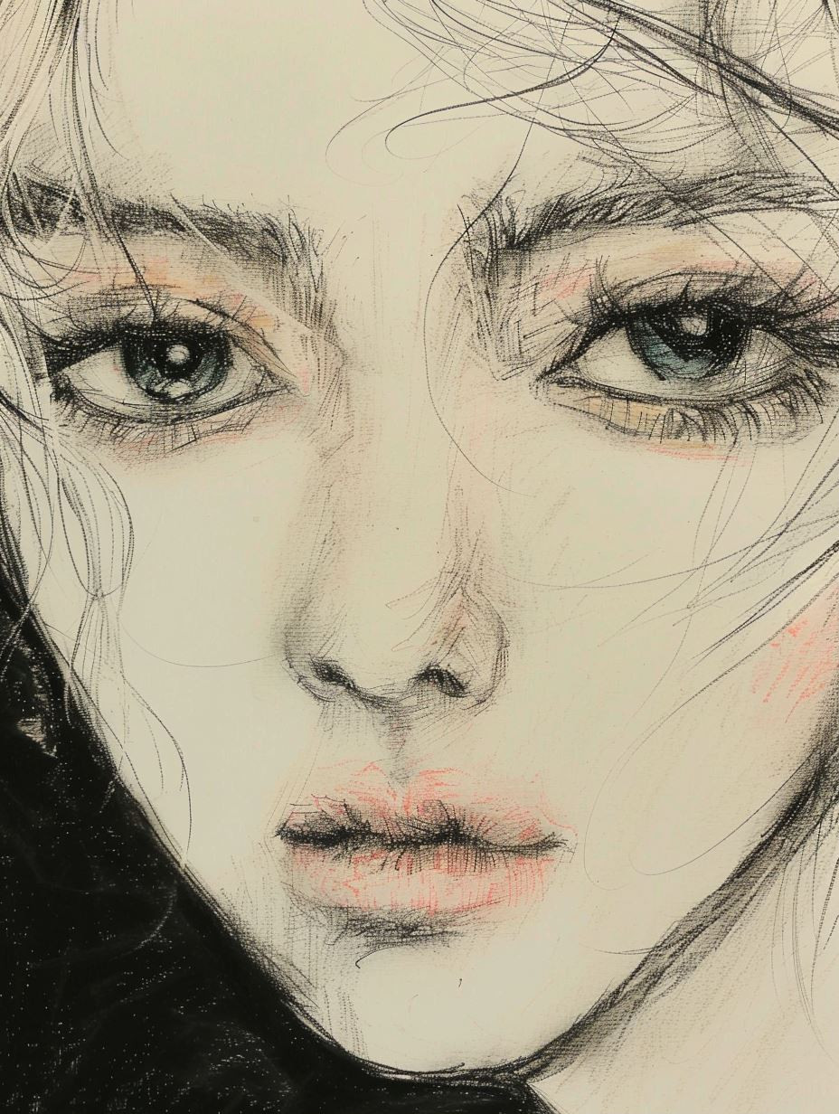 Ethereal Gaze: Pencil Portrait Studies - Image 1