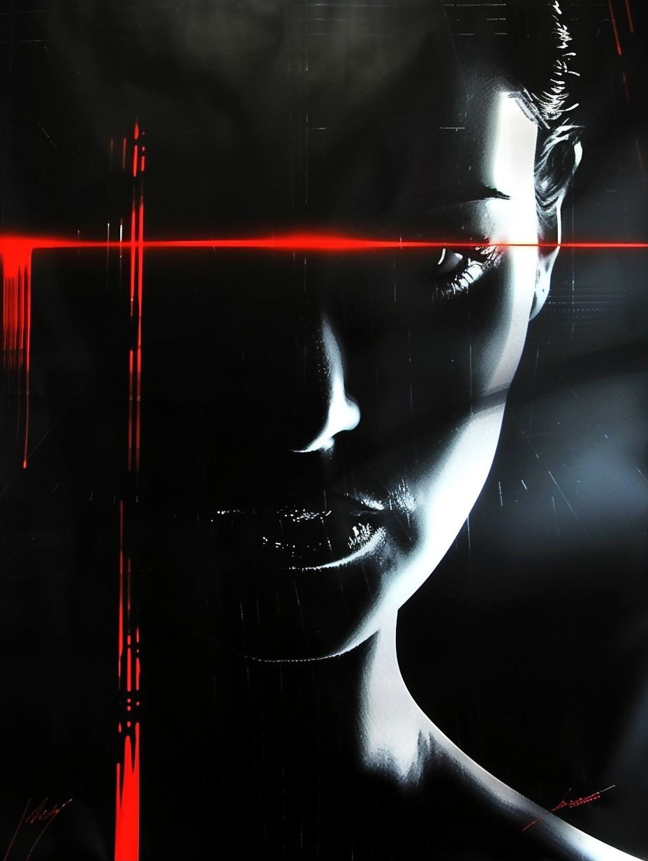 Crimson Glitch Cybernetic Portrait