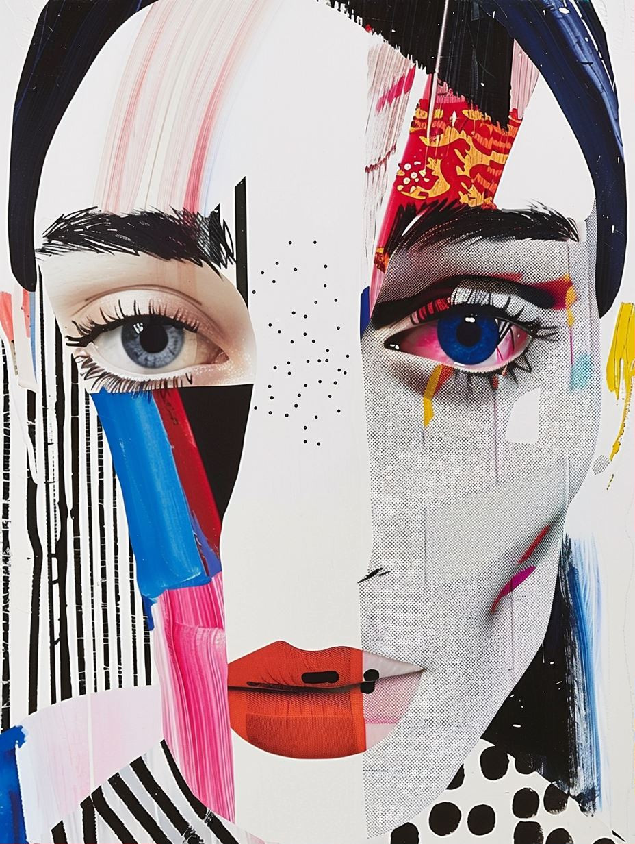 Fragmented Neon Portrait Collage