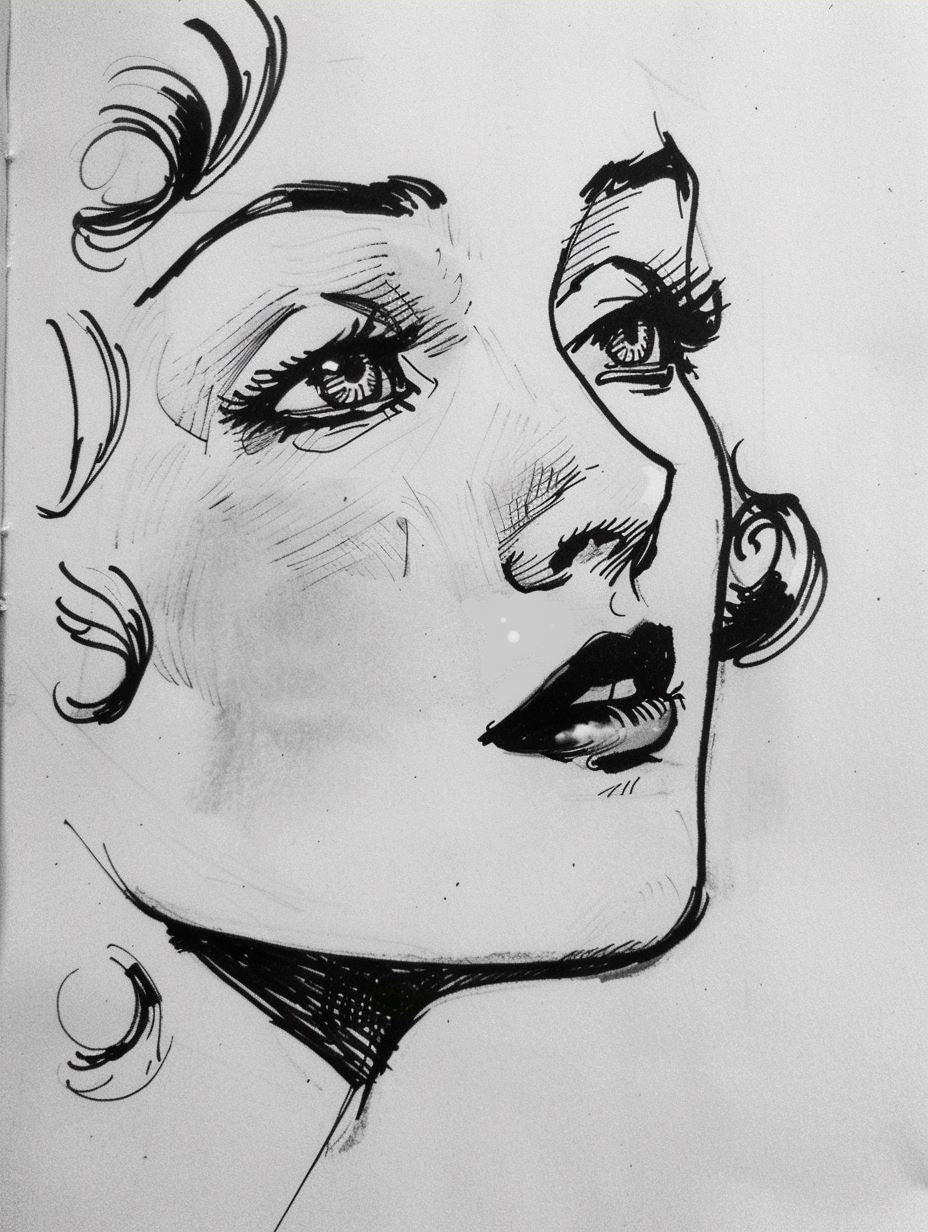 Elegant Ink and Watercolor Portrait - Image 4