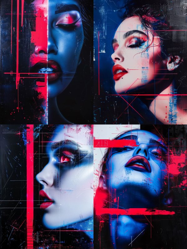 Neon Glitch Cybernetic Portraiture