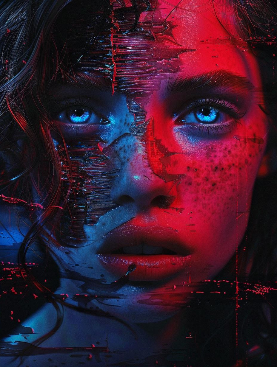 Digital Glitch Portraits in Neon Red and Blue - Image 2