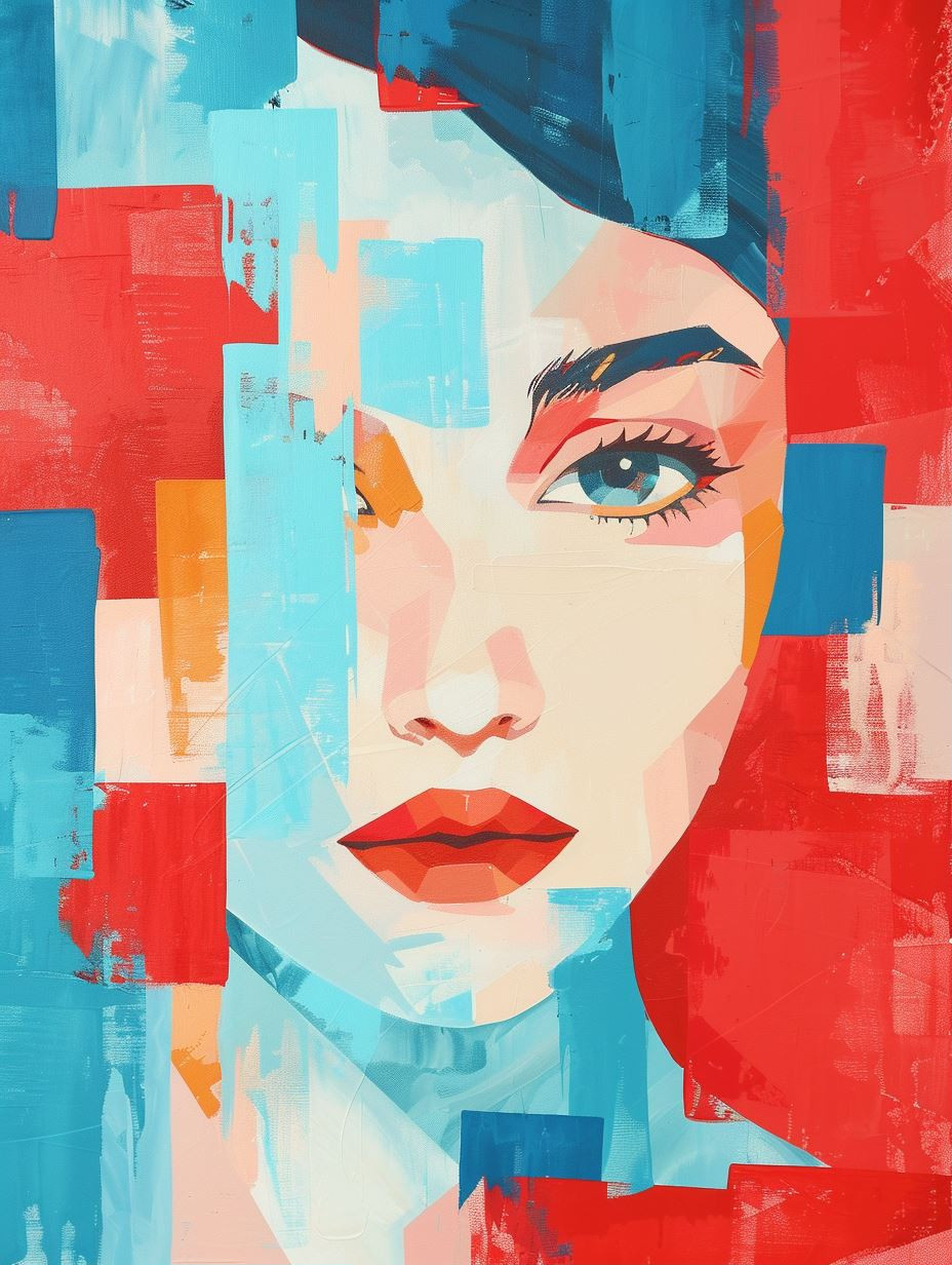 Fragmented Gaze in Primary Hues - Image 1
