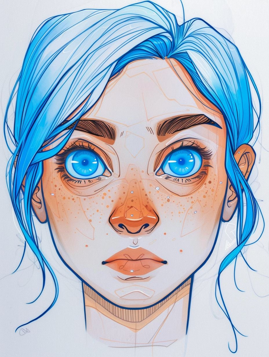 Azure Visions: Digital Portrait Study - Image 1