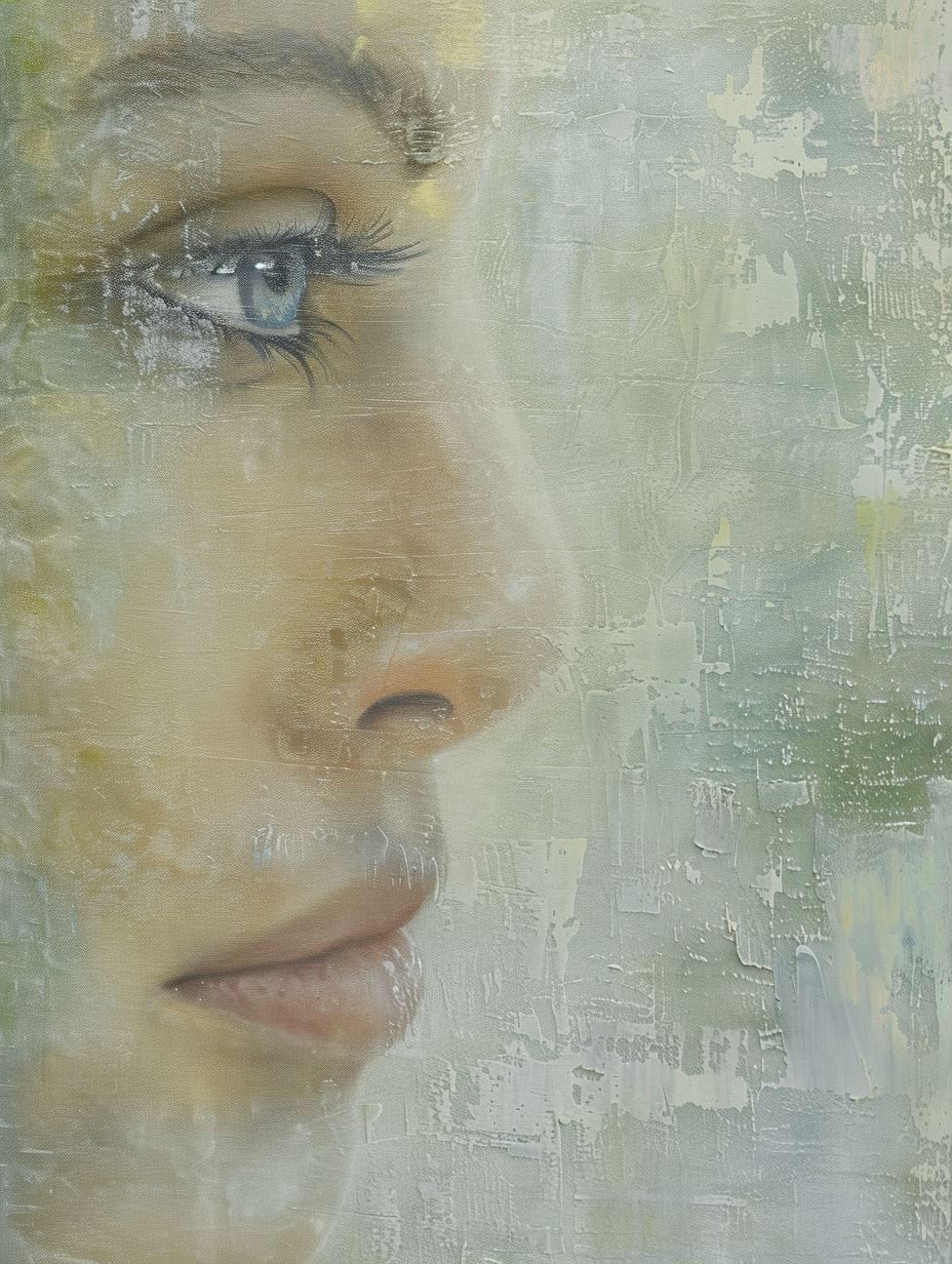 Ethereal Gaze in Textured Mist - Image 1