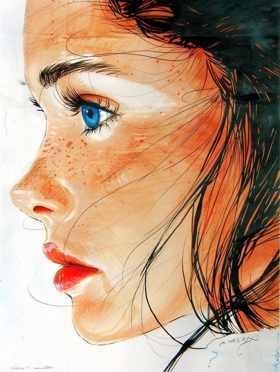 Ethereal Ink and Watercolor Portrait - Image 3