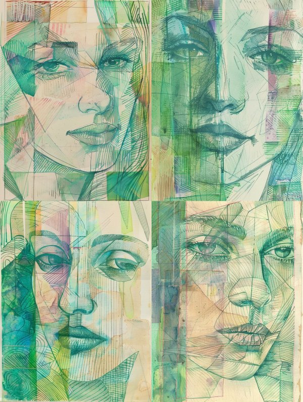 Fragmented Visions in Teal and Gold