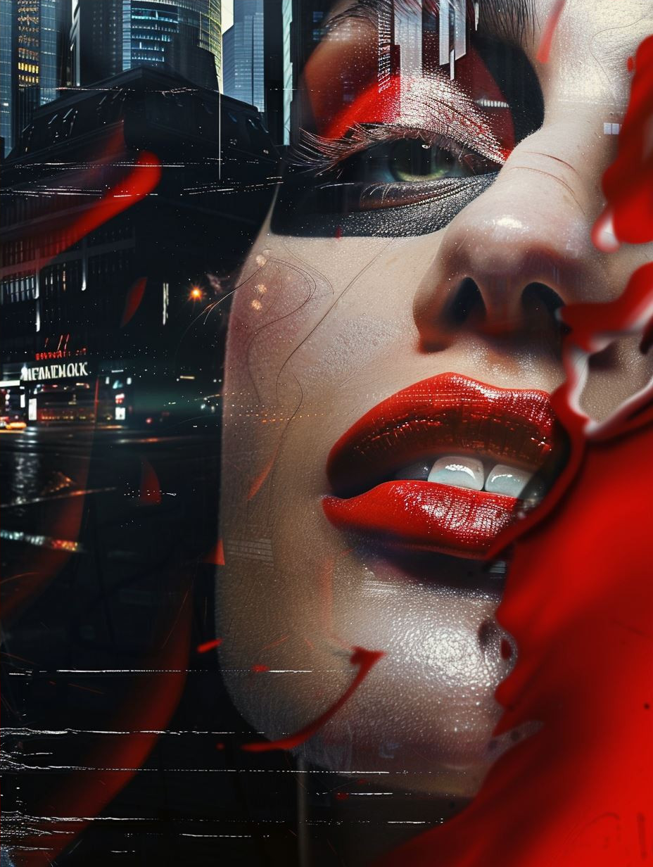 Fragmented Crimson Neon Portrait - Image 4