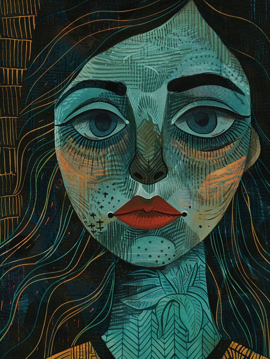 Azure Mysticism Folk Art Portrait - Image 2