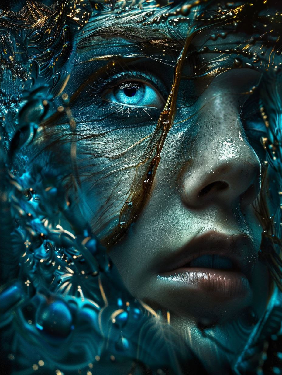 Azure Bio-Mechanical Gilded Visage - Image 4