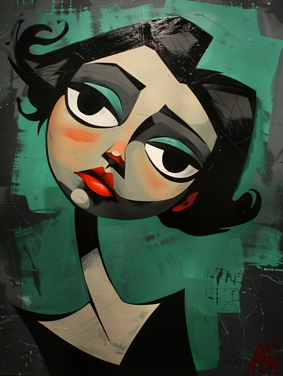 Emerald Gaze Modernist Portrait - Image 4