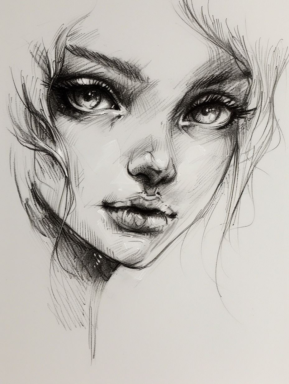 Ethereal Gaze: Pencil Portrait Studies - Image 2