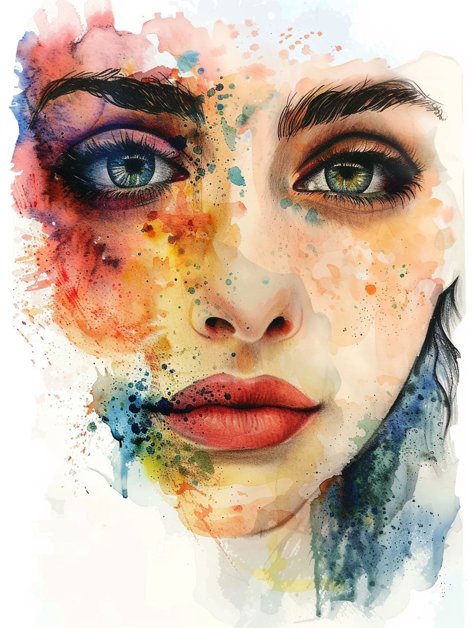 Vibrant Watercolor Gaze Portrait - Image 2