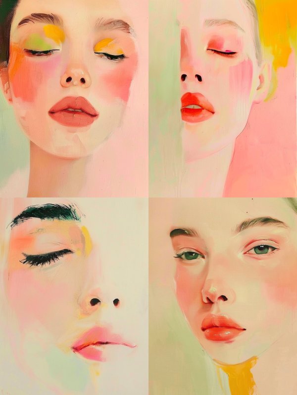 Pastel Dreams: A Four-Panel Portrait Study